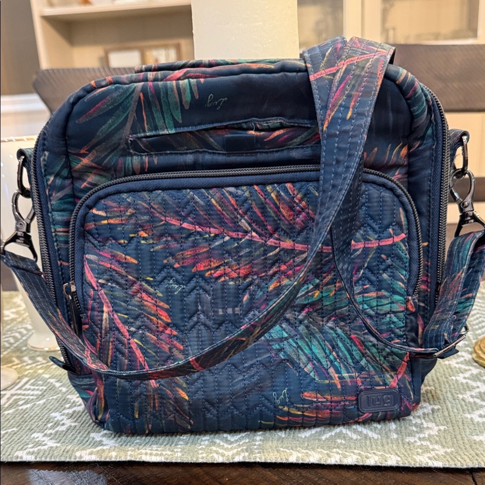 Lug Ranger Crossbody Quilted Tropical Print Messenger Bag - Navy and Multicolor‎